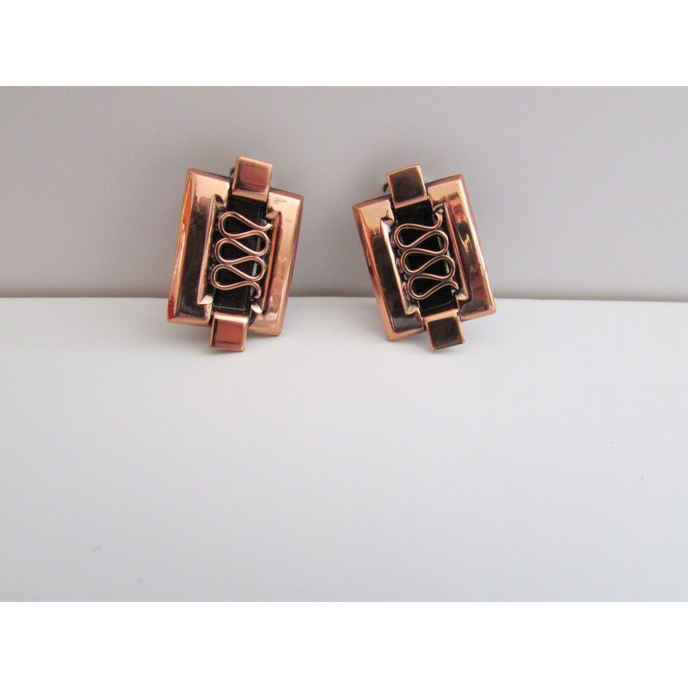 Renoir Cooper Rectangle with Open Design Clip Vintage earrings